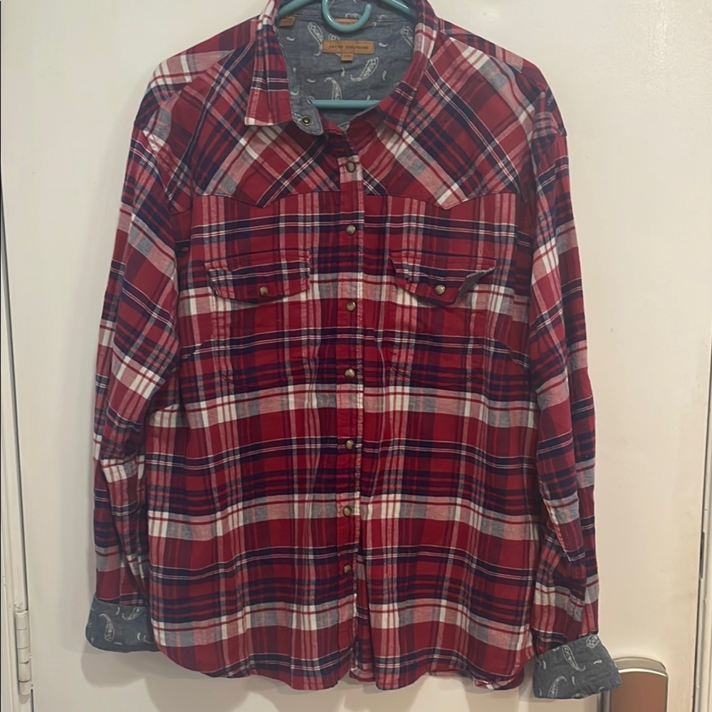 JACHS Girlfriend Red and White Button Down Shirt